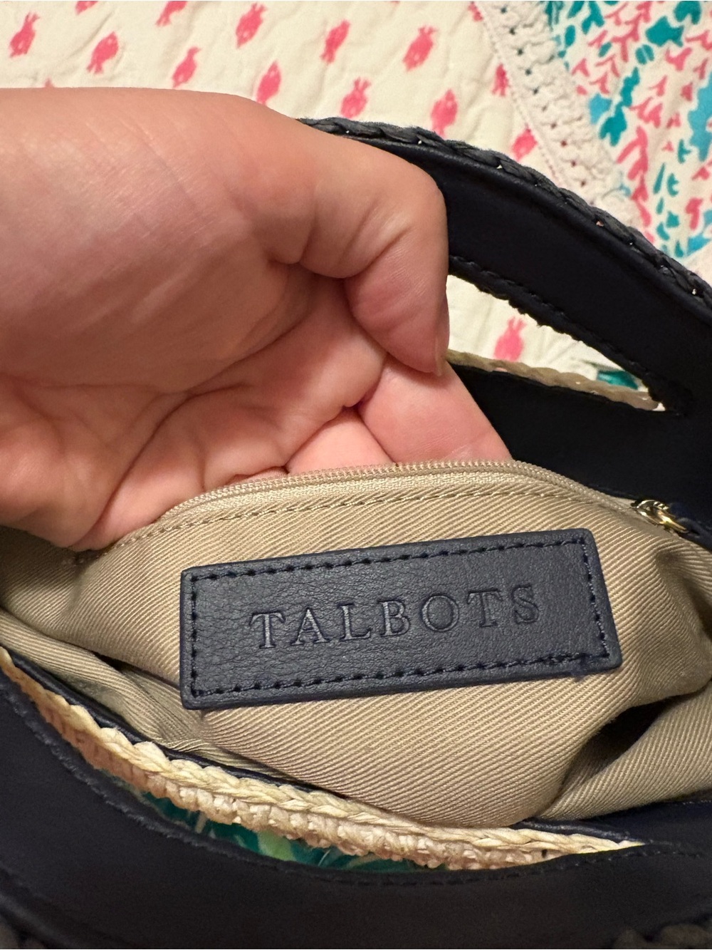 Talbots Striped Pineapple Crochet Tote Bag in Black and Cream - Picture 3 of 5
